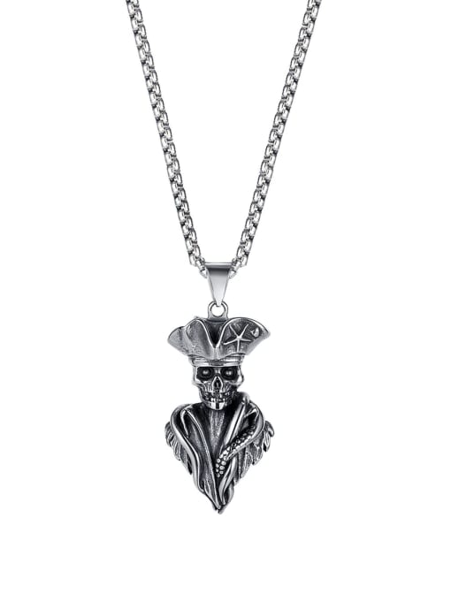 2007 [pendant  chain 3*55cm] Titanium Steel Skull Vintage Necklace